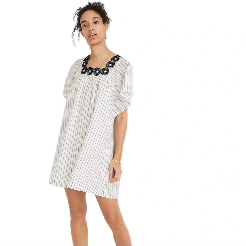 MADEWELL Embroidered Butterfly Dress in Stripe|lightweight striped cotton|medium - Picture 1 of 8